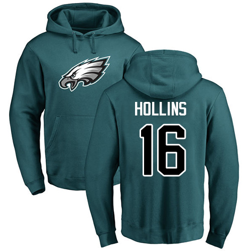 Men Philadelphia Eagles #16 Mack Hollins Green Name and Number Logo NFL Pullover Hoodie Sweatshirts